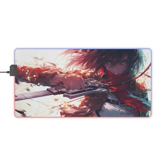 Anime LED Gaming Mousepad  Personalized RGB Desk Mat  Otaku Gift for Gamers  Large Size, Light Up, Shonen Anime Art
