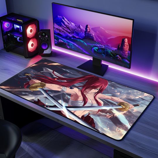 Anime LED Gaming Mousepad  Personalized RGB Desk Mat  Otaku Gift for Gamers  Large Size, Light Up, Shonen Anime Art