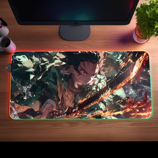 Anime LED Gaming Mousepad  Personalized RGB Desk Mat  Otaku Gift for Gamers  Large Size, Light Up, Shonen Anime Art