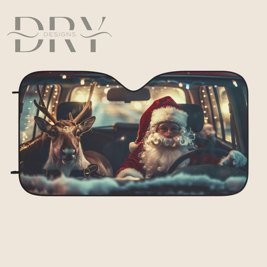 Santa and Reindeer Car Sun Shade, Windscreen UV protection, Funny Xmas Auto Windshield Visor, Christmas Car Gift for RV Sedan SUV Truck