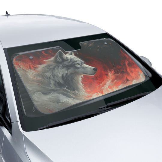 Discover Emberhowl Guardian - Fantasy Wolf Car Decor - Wolf Windshield Shade - Car Windshield Banner - Gamer Car Decor - Wolf Gifts