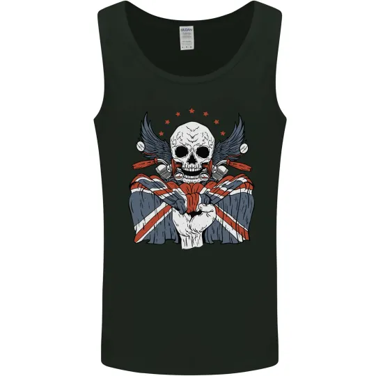 Discover Union Jack Biker Motorbike Motorcycle Skull Mens Vest Tank Top