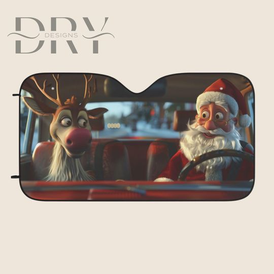 Discover Santa and Reindeer Car Sun Shade, Windscreen UV protection, Funny Xmas Auto Windshield Visor, Christmas Car Gift for RV Sedan SUV Truck