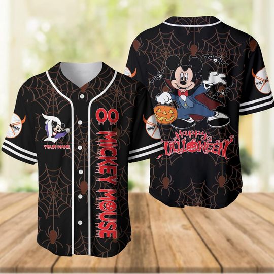 Custom Mickey Happy Halloween Baseball Jersey, Mickey Mouse Shirt