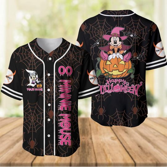 Custom Minnie Happy Halloween Baseball Jersey, Minnie Mouse Shirt