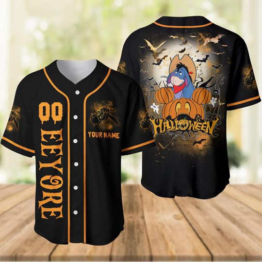 Discover Custom Eeyore Halloween Baseball Jersey Shirt, Disney Pumpkin Baseball Shirt