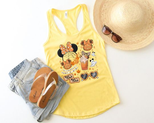 Discover Disney Women's Halloween Tank Top, Cute Halloween Tank Top, Disney Girls Holiday Tank, Magic Kingdom Halloween Tank Top, Pumpkin Ears Tank