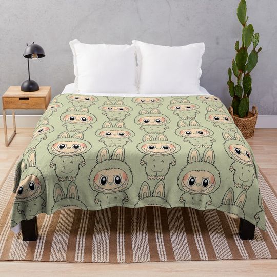 Labubu green grape Throw Blanket, Gift for Kids, Cute Gift