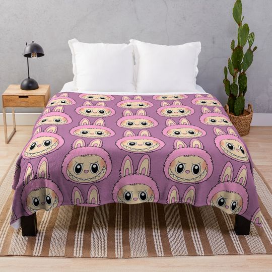 Discover labubu whole body and peeker design pink Throw Blanket, Gift for Kids, Cute Gift