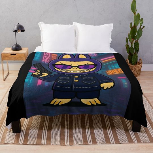 Labubu x Cyberpunk Crossover Throw Blanket, Gift for Kids, Cute Gift