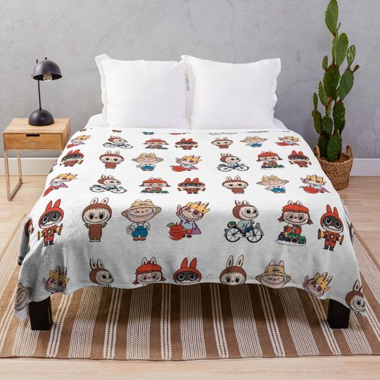 Labubu Monsters sticker pack collection Throw Blanket, Gift for Kids, Cute Gift