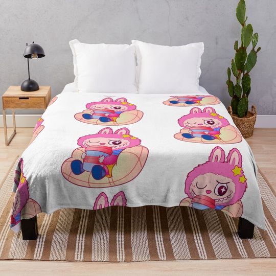 Discover Labubu - The Monster exciting Macarons Vinyl Face  Throw Blanket, Gift for Kids, Cute Gift