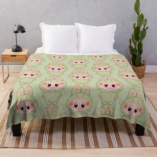 Labubu Green Grape Version 2 Throw Blanket, Gift for Kids, Cute Gift