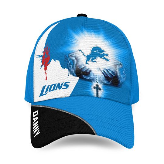 Custom Name Detroit Lions football Jesus Hand Cap Gifts For Fans, Detroit Lions Game Day Football Cap, Detroit Lions Team Football Cap