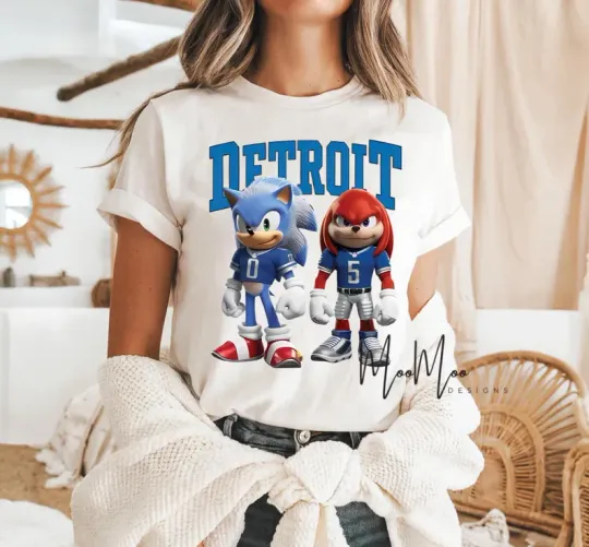 Sonic and Knuckles Detroit Football T-Shirt, Lions Football Gift, Game Day Shirt
