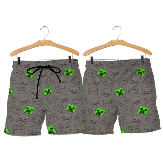 Minecraft Movie Button Shirt, Gamer Summer Shorts, Pixel Block Game Hawaiian Shirt, Video Game Beach Shirt, Gaming Vacation Outfit