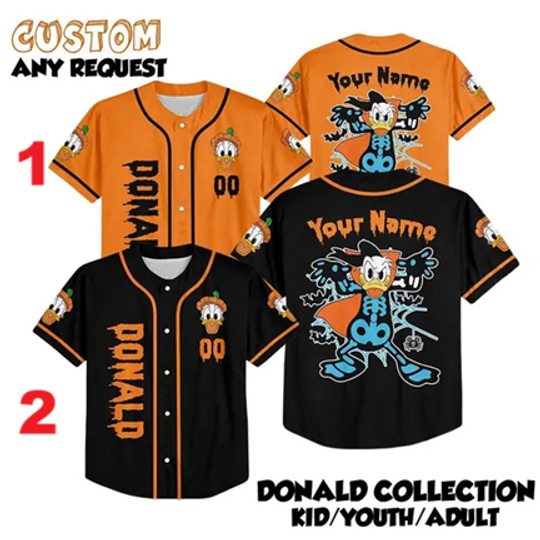 Custom Disney Halloween Donald Duck Baseball Jersey, Disney Donald Duck Jersey, Disneyland Baseball Team Outfit, Disney Halloween Jersey