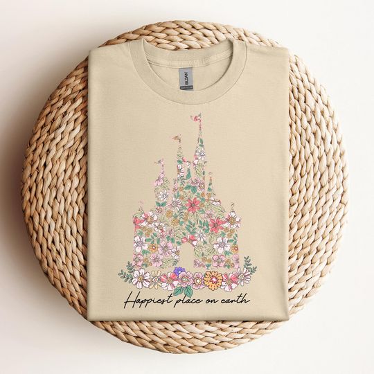 Happiest Place on Earth Shirt, Magic Kingdom Shirt, Disney Castle Floral Shirt, Magical World Shirt, Disney World Shirt