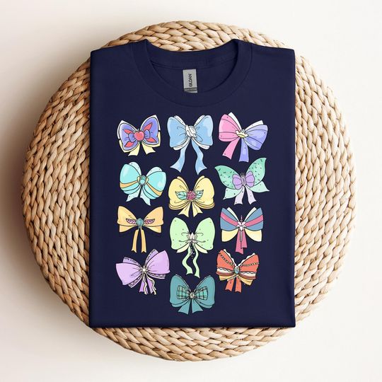 Discover Disney Princess Cute Ribbons And Bows Pastel Colors Logo T-Shirt, Disney Princess Coquette Bow Shirt, Princess Bow Shirt, Disneyland Tee