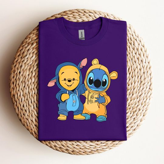 Discover Comfort Colors Stitch And Winnie The Pooh Sweatshirt, Stitch Sweatshirt, Friends Trip, Winnie The Pooh Sweatshirt, Matching Friends Sweater