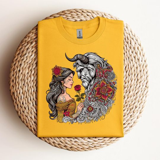 Discover Disney Beauty And The Beast Art Rose Shirt,Disney Princess Art Rose Shirt,Birthday Girl Trip Shirt,Belle Princess and Beast Shirt, Belle Tee