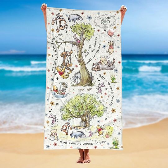 Retro Winnie The Pooh Beach Towels, Pooh and Friends Bath Towel, Disney Movie Kids Towel, Pooh Lover Gift, Gift For Her