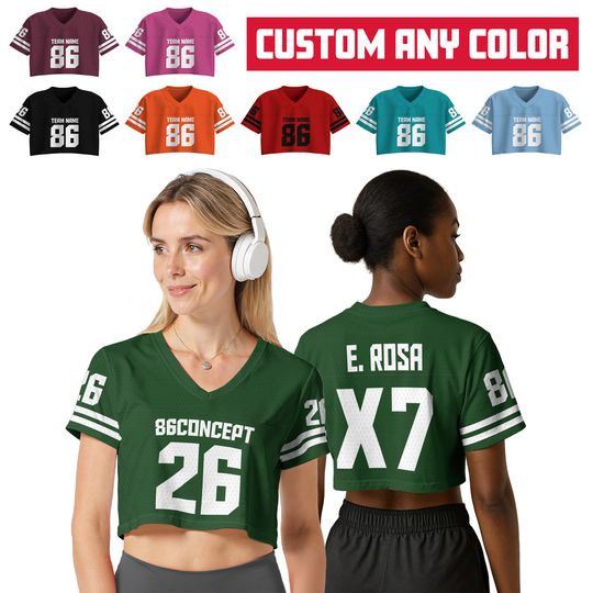 Discover Personalized Women's Jersey V-Neck Custom Concert & Festival Tee, Team Crop Top For Fan Shirt  Concert Outfit Mesh Polyester Outfit