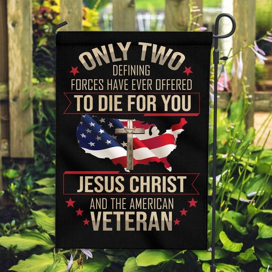 Jesus Christ Garden Flag, Proud Veteran Garden Flag, Patriotic Memorial Day Flag