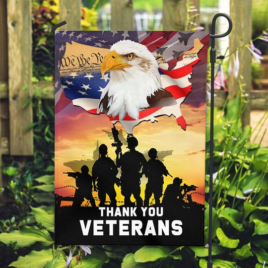 Patriotic Memorial Day Flag, Thank You Veterans Flag, Proud Veteran Garden Flag