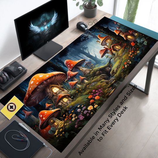 Whimsical Cottagecore Mushroom Desk Mat, Cute Gaming Mousepad