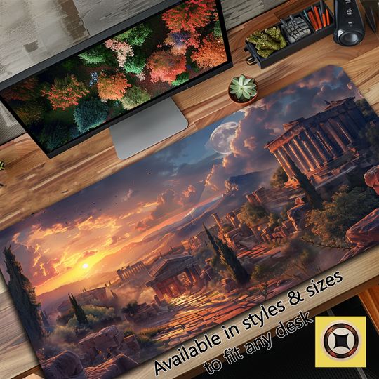 Discover Sun Setting on Ancient Greek Kingdom Desk Mat, Gaming Extended Mousepad