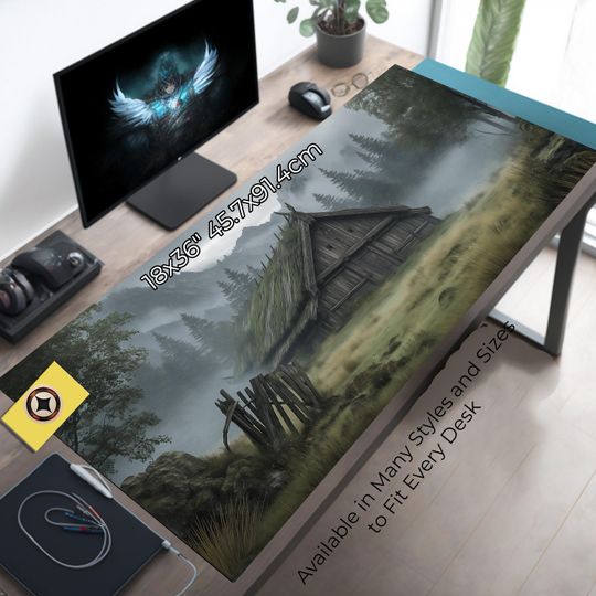 Viking Longhouse Desk Mat in Misty Norse Valley