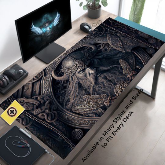 Discover Viking Desk Mat, Large Gaming Mousepad, Aesthetic Kawaii Desk Pad, Green XL Mousepad for Gaming and Office