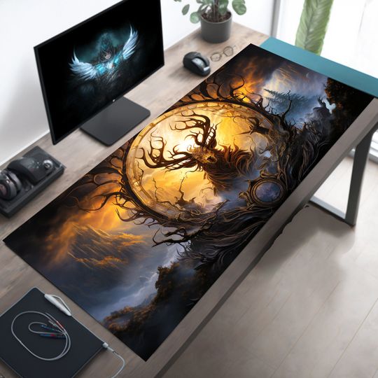 Discover Viking Stag Gaming Desk Mat, XL Mouse Pad, Large Game Table Setup, Gift for Boyfriend