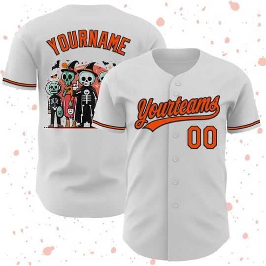Personalized Halloween Skeleton Baseball Jersey: Custom Name & Number