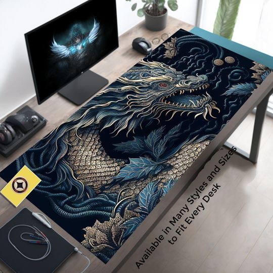 Discover Desk Mat, Oriental Japanese Dragon Large Desk Pad, Extend Gaming Mouse Pad, Chinese Dragon Mousepad Mousemat, Deskpad Deskmat Mousepad
