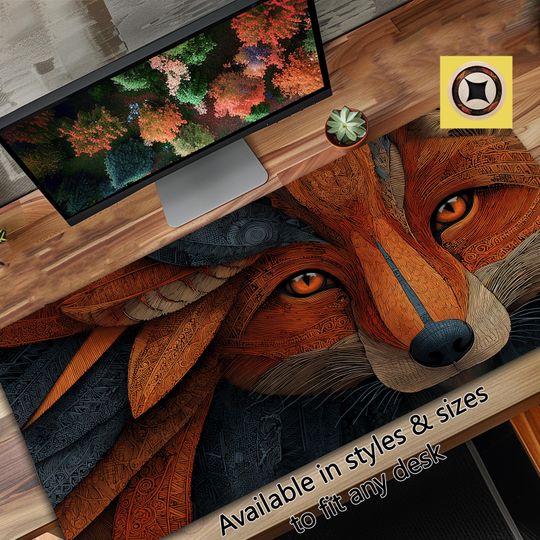 Discover Tribal Fox Workspace Accessory - Adorn your Desk with this Eye Catching Native American Spirit Animal Inspired Fox Desk Mat Mousepad