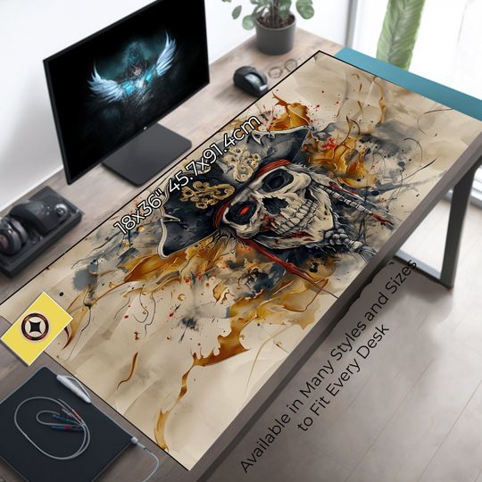 Discover Unleash Your Inner Pirate with this Skull and Tricorn Desk Pad - Perfect for Gamers and Pirate Enthusiasts