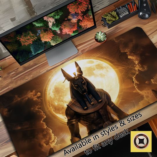 Ancient Egyptian Mythology Desk Mat, Anubis Art, Gaming Mousepad, Egypt Themed Desk Decor