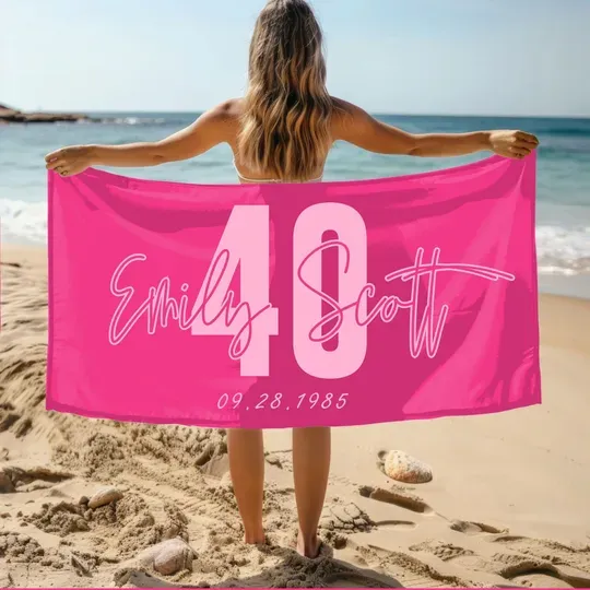 Personalized Birthday Party Beach Towels, Vacation Gift