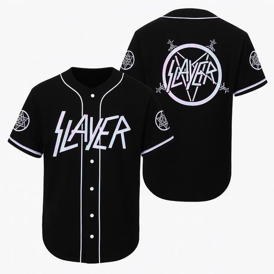 Slayer Reflective Logo Baseball Jersey Thrash Metal Button-Up Shirt