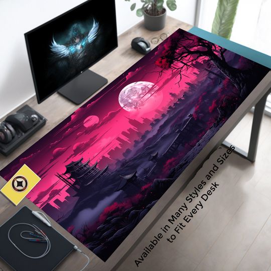 Cyberpunk Dystopia Red Sky Gaming Desk Mat, Large Mouse Pad, Desk Decor