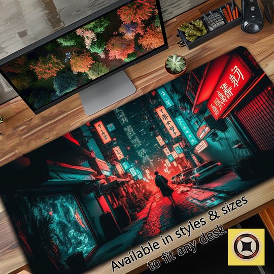 Tokyo Desk Mat, Streets of City, Cyberpunk Mousepad, Gaming Mouse Pad
