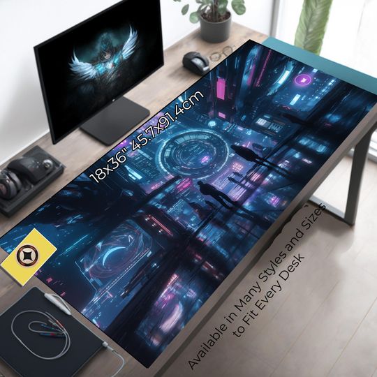 Cyberpunk City Center Desk Mat - Sci-Fi Gaming Mousepad XL - Anime Gamer Mousepad