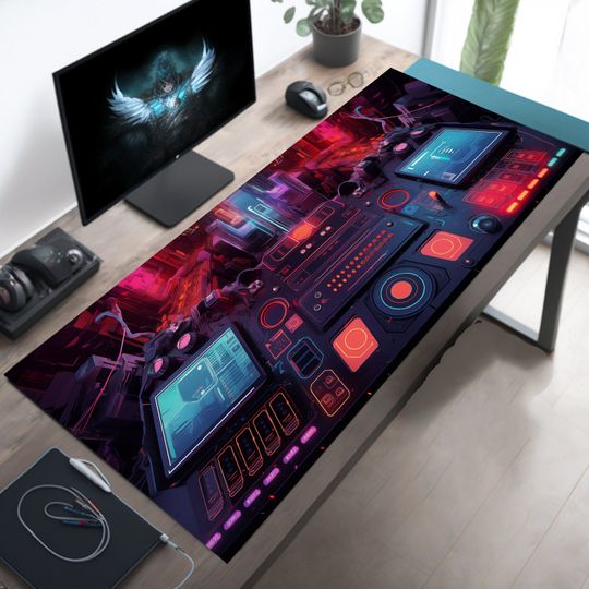 Command Center Playmat Gaming Desk Mat Cyberpunk Mouse Pad Gamer Mousepad Gift for Husband Boyfriend