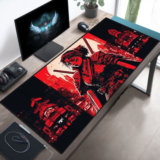 Japan Cyberpunk Mousepad, Retro Synthwave Desk Mat