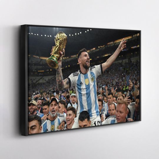 Discover Lionel Messi World Cup Trophy Celebration Canvas Wall Art Home Decor Framed Poster Print