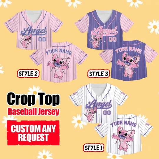Personalized Never Too Old For Angle Lilo & Stitch Crop Top Baseball Jersey