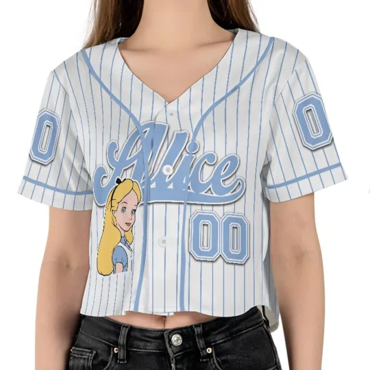 Discover Personalized Alice In Wonderland Princess Alice Striped Crop Top Baseball Jersey
