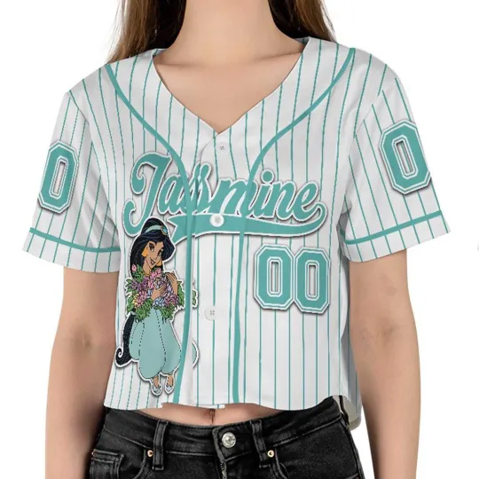 Discover Personalized Aladdin Jasmine Princess Simple Striped Crop Top Baseball Jersey
